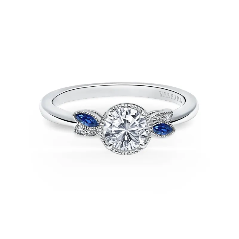 Floral Boho Blue Sapphire Ring with 3/4ct Round Certified Lab Diamond Center sold by Kirk Kara