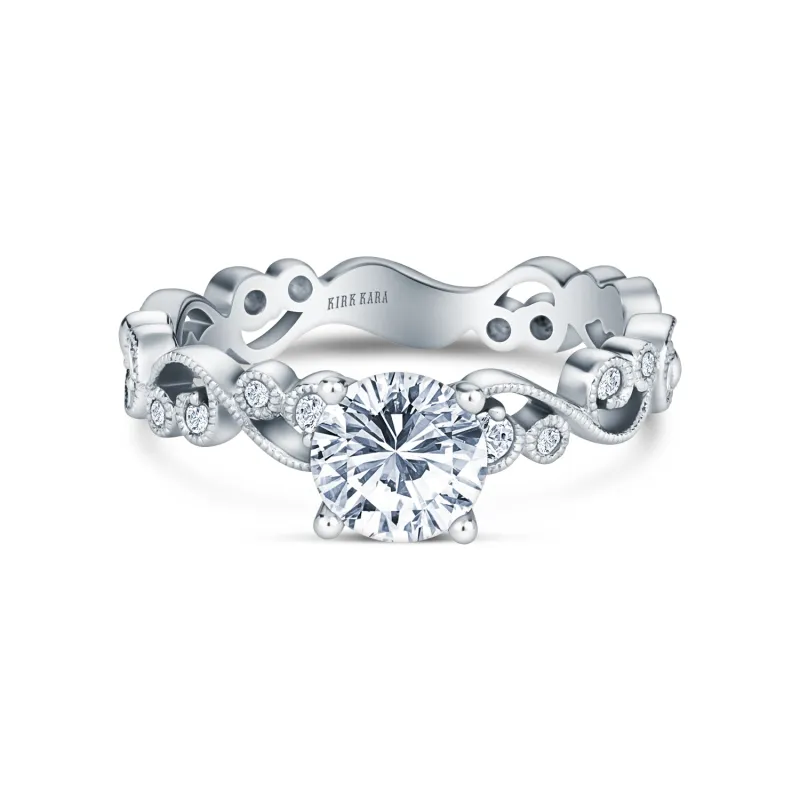 Lace Milgrain Solitaire Ring with 1ct Round Certified Lab Diamond Center sold by Kirk Kara
