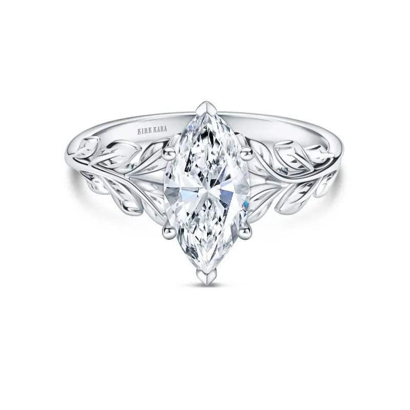 Floral Leaf Inspired Ring with 2ct Marquise Certified Lab Diamond Center sold by Kirk Kara