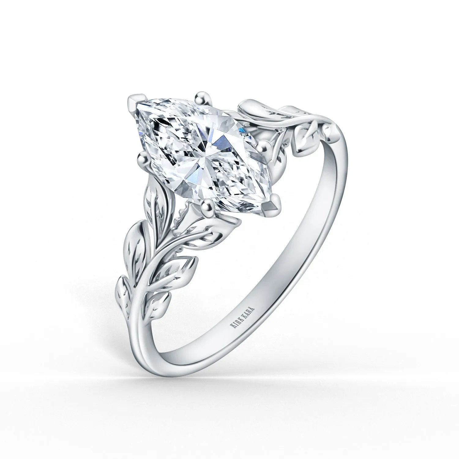 Floral Leaf Inspired Ring with 2ct Marquise Certified Lab Diamond Center sold by Kirk Kara product image thumbnail 4