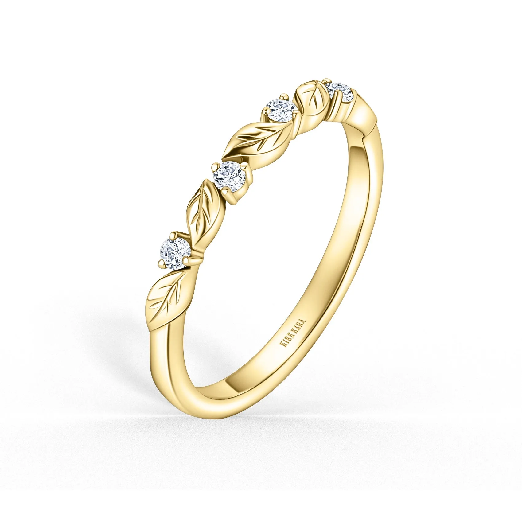 Yellow Floral Leaf Diamond Wedding Band sold by Kirk Kara product image thumbnail 3