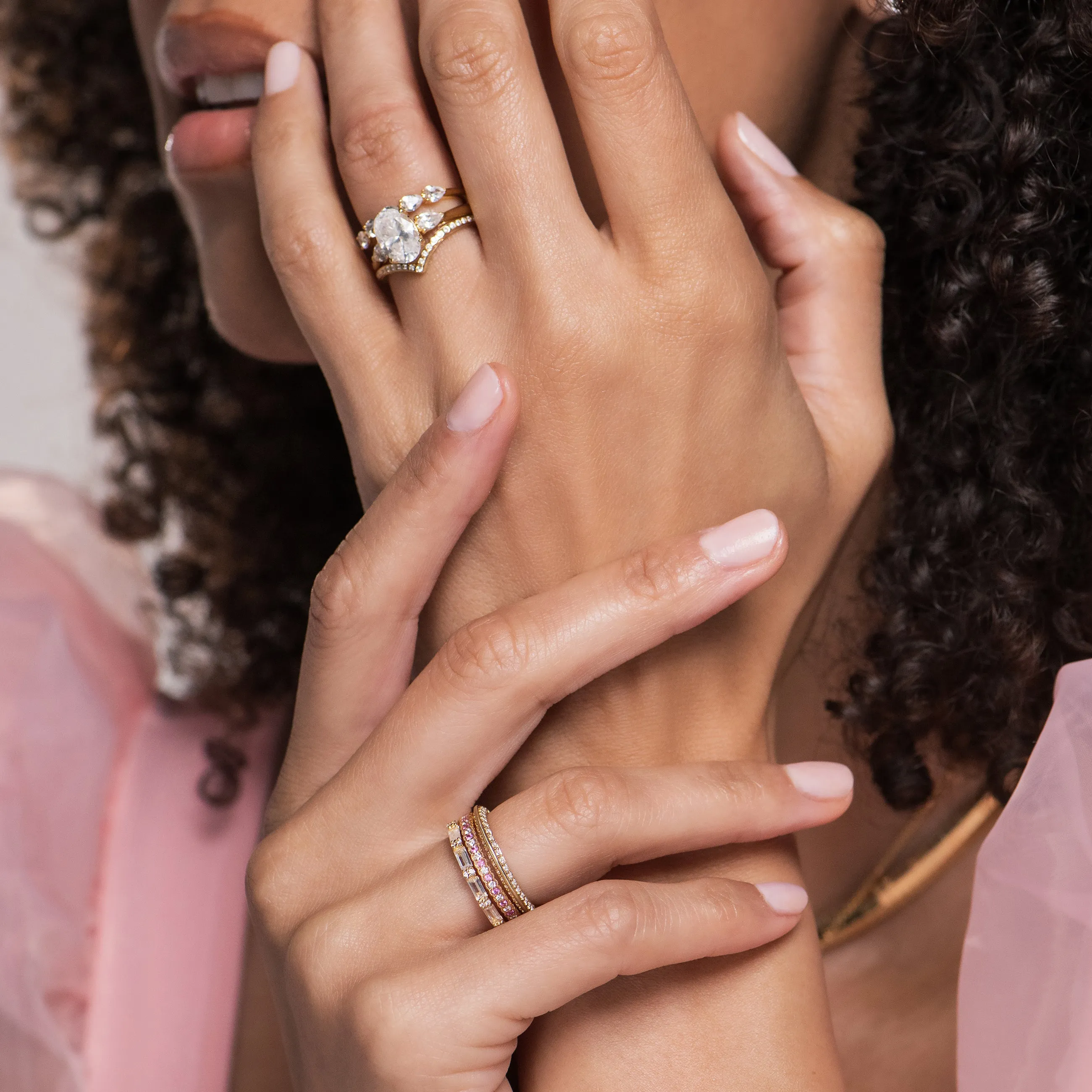 Wide Three Stone Pear Ring with 2ct Oval Certified Lab Diamond Center sold by Kirk Kara product image thumbnail 2