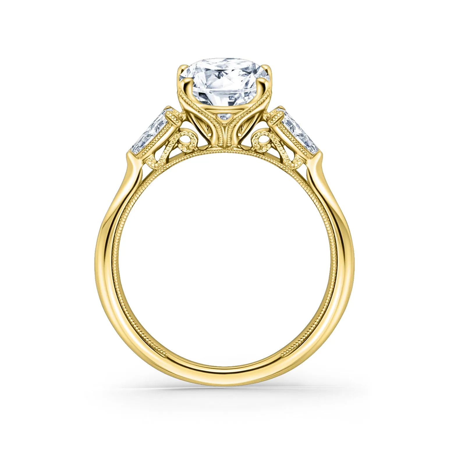Wide Three Stone Pear Ring with 2ct Oval Certified Lab Diamond Center sold by Kirk Kara product image thumbnail 4