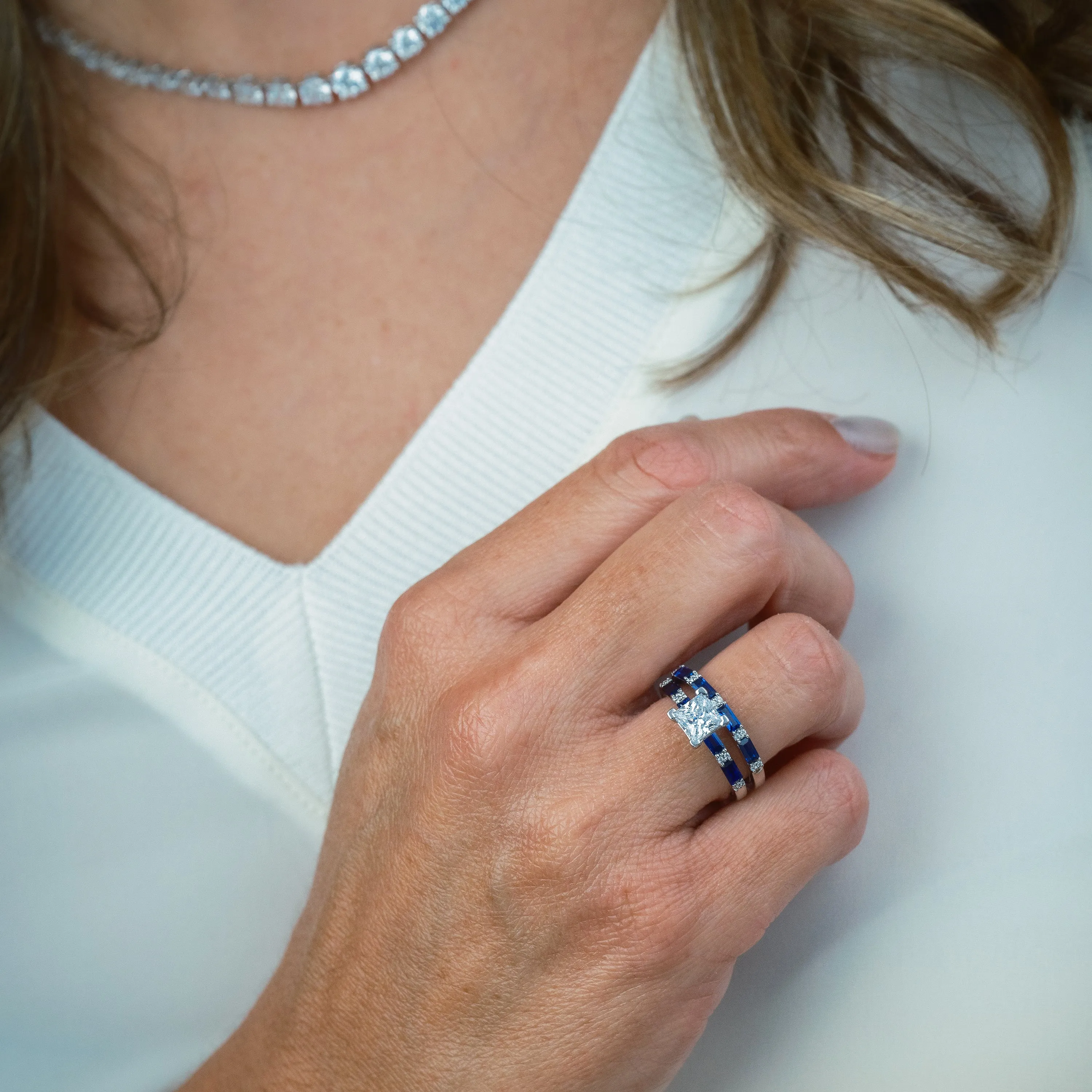 Rose Blue Sapphire Baguette Diamond Wedding Band sold by Kirk Kara product image thumbnail 2