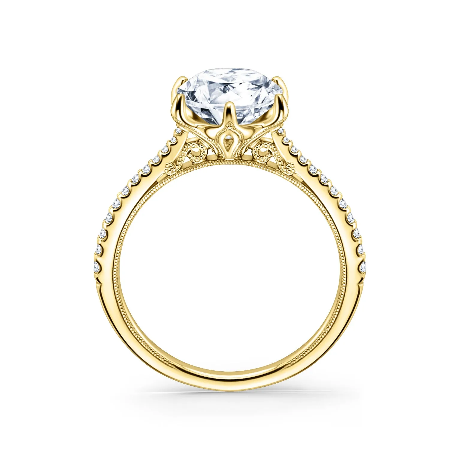 Yellow Classic Filigree Ring with 2ct Round Certified Lab Diamond Center sold by Kirk Kara product image thumbnail 3