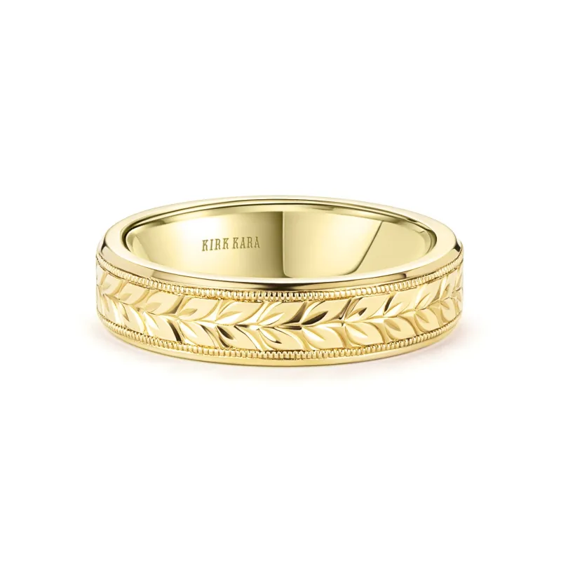 Yellow Floral Engraved Wedding Band, 5mm sold by Kirk Kara
