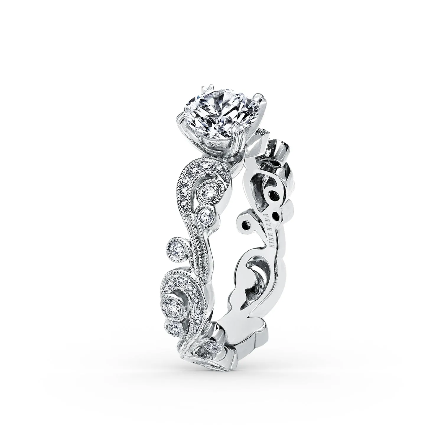 Whimsical Swirl Milgrain Ring with 1ct Round Certified Lab Diamond Center sold by Kirk Kara product image thumbnail 4