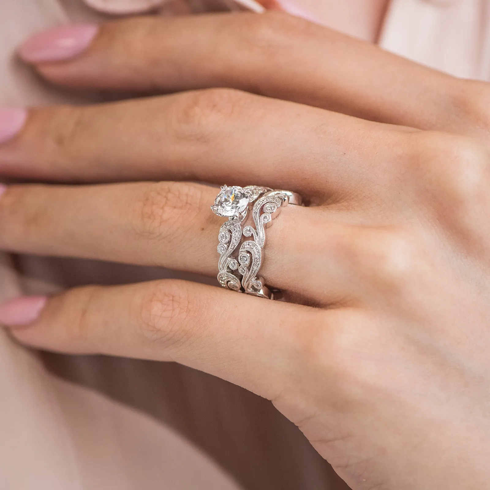 Whimsical Swirl Milgrain Ring with 1ct Round Certified Lab Diamond Center sold by Kirk Kara product image thumbnail 2