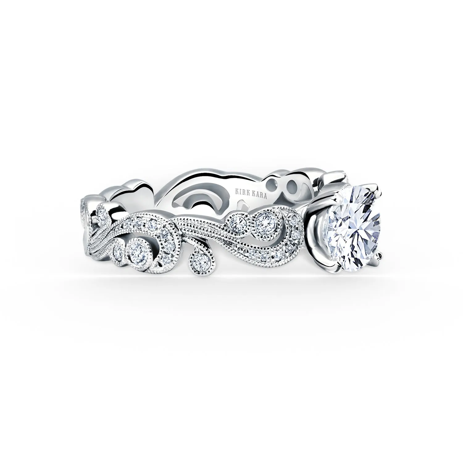 Whimsical Swirl Milgrain Ring with 1ct Round Certified Lab Diamond Center sold by Kirk Kara product image thumbnail 3