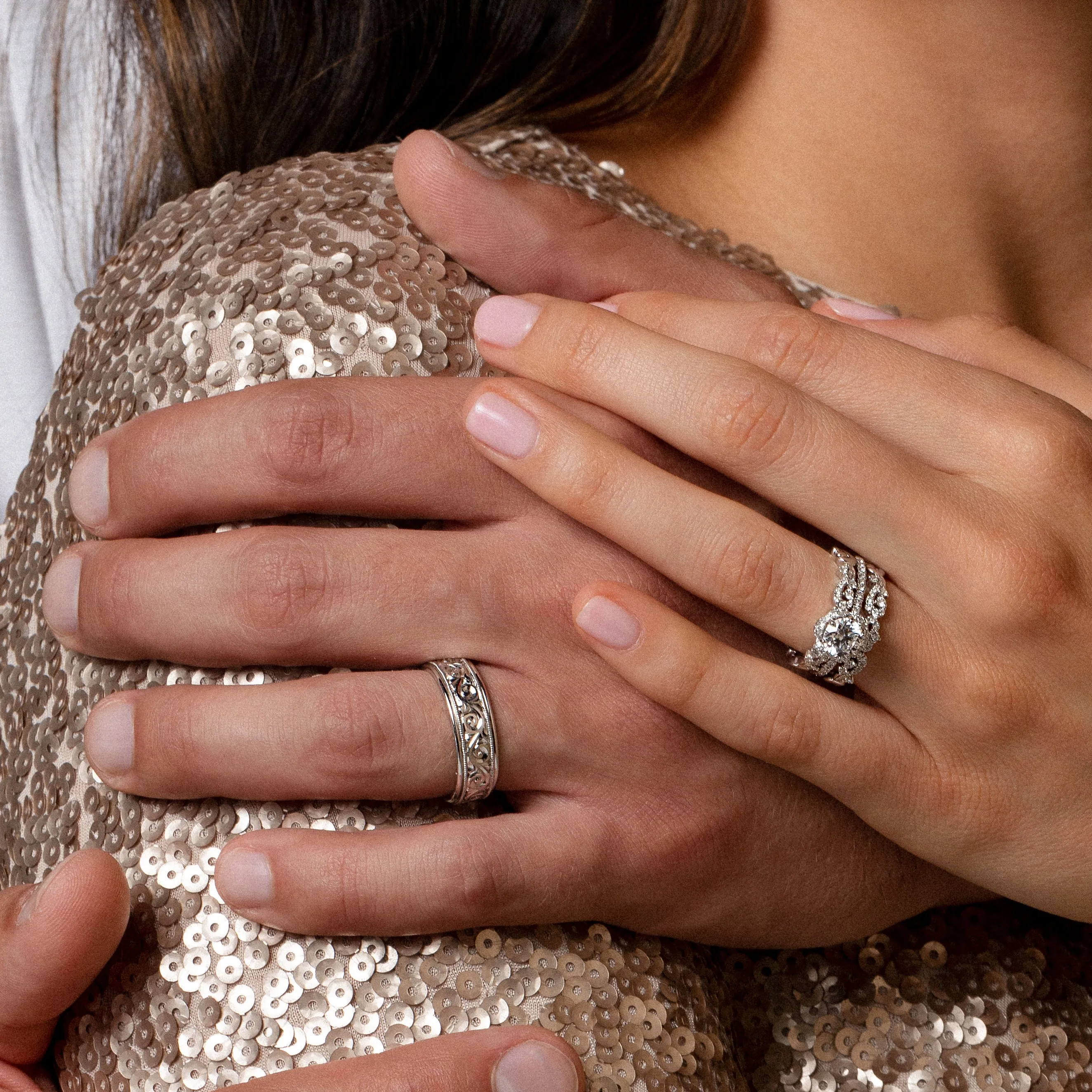 White Scroll Engraved Milgrain Wedding Band, 7mm sold by Kirk Kara product image thumbnail 3