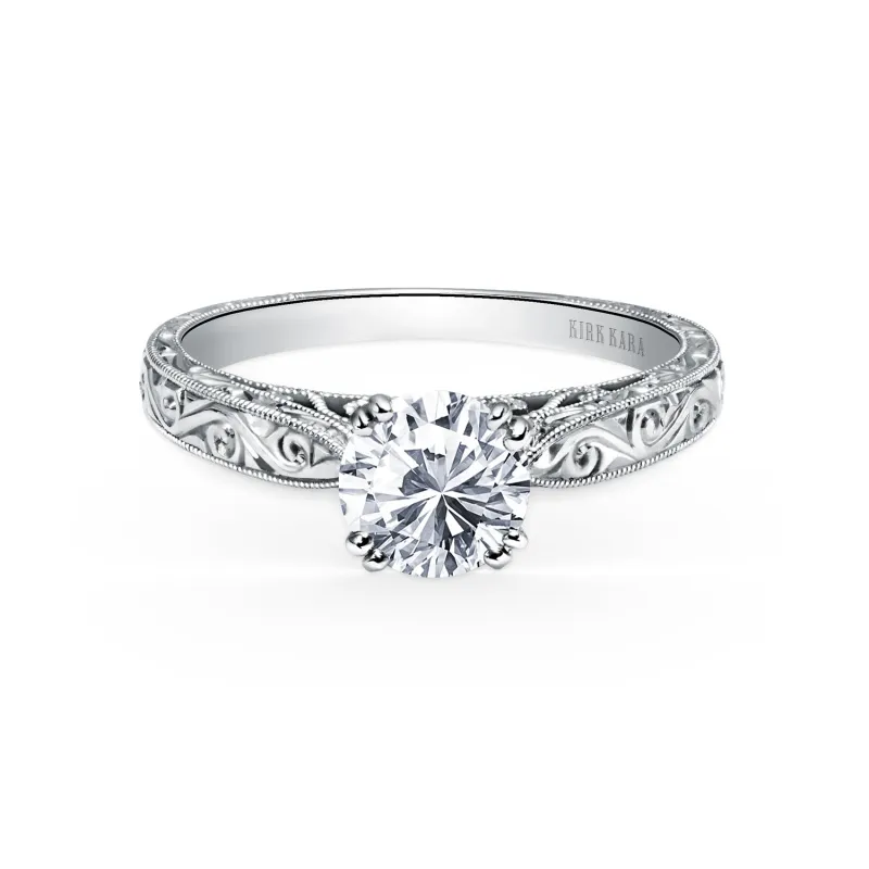 Hand Engraved Vintage Inspired Ring with 1ct Round Certified Lab Diamond Center sold by Kirk Kara