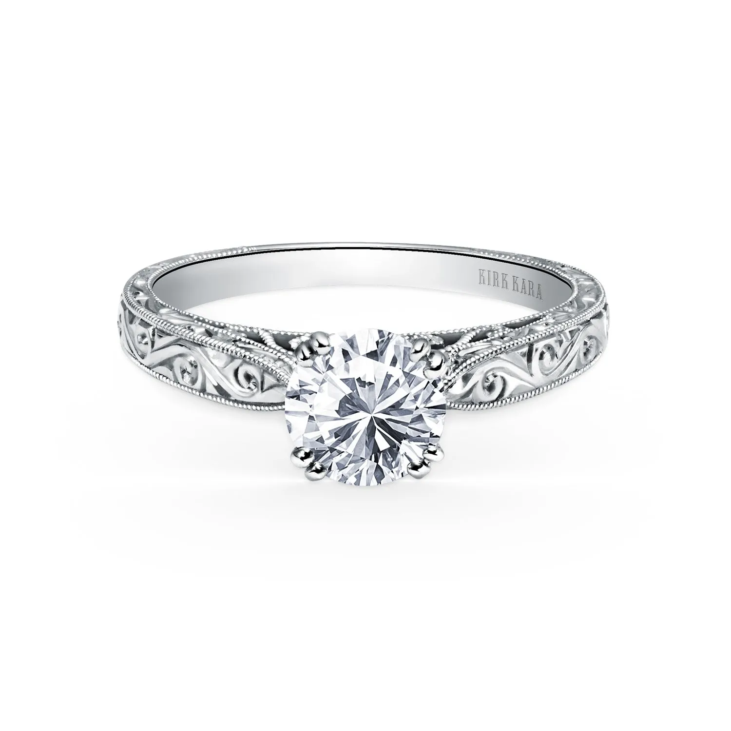 Hand Engraved Vintage Inspired Ring with 1ct Round Certified Lab Diamond Center sold by Kirk Kara