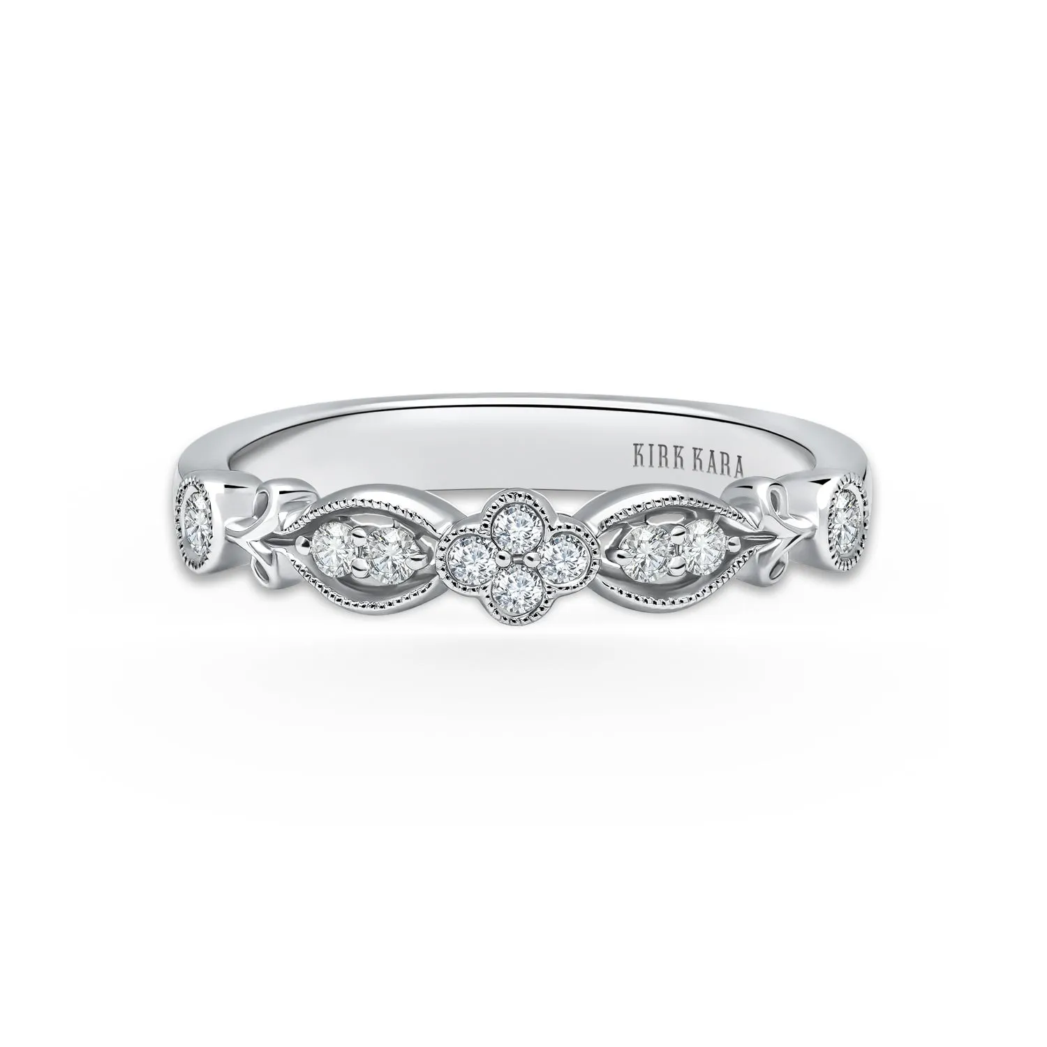 White Floral Clover Diamond Wedding Band sold by Kirk Kara