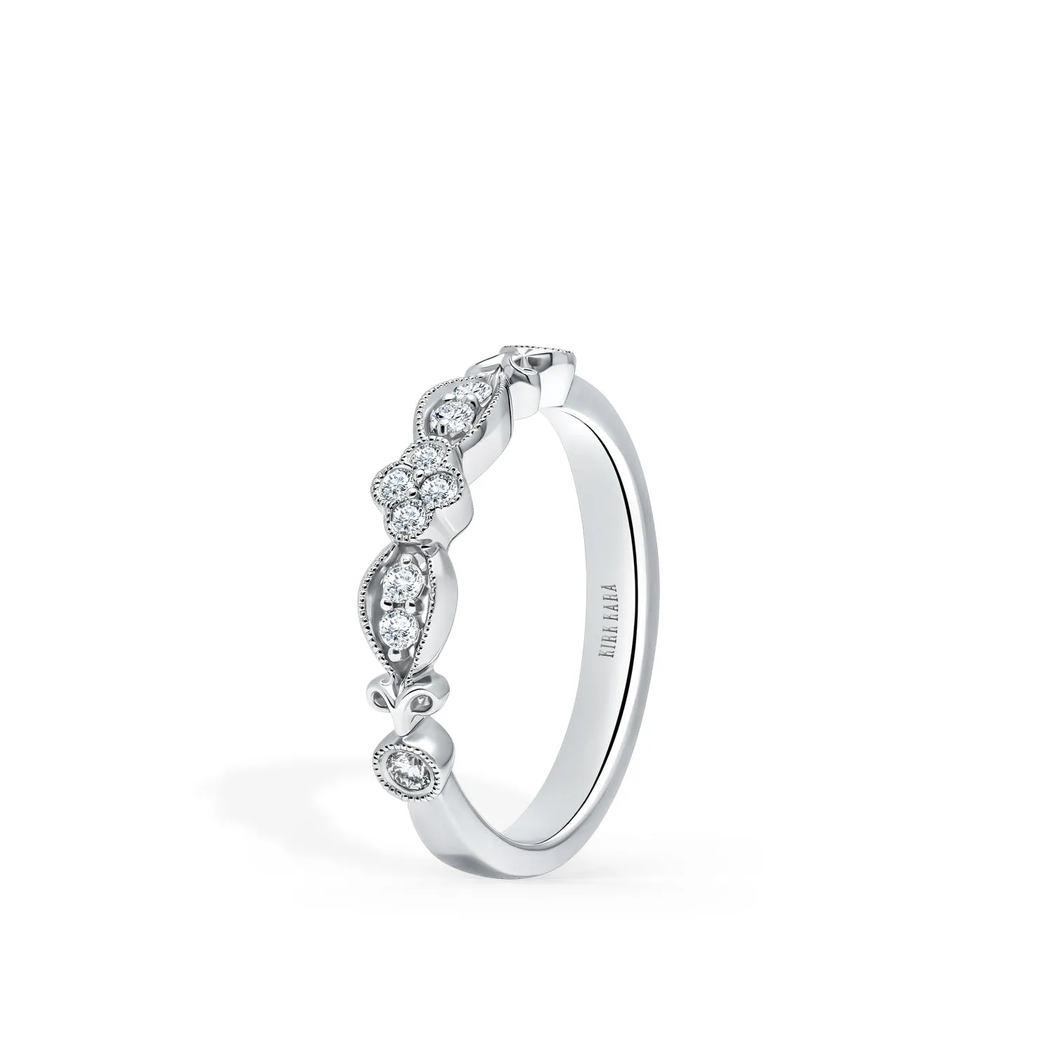 White Floral Clover Diamond Wedding Band sold by Kirk Kara product image thumbnail 3