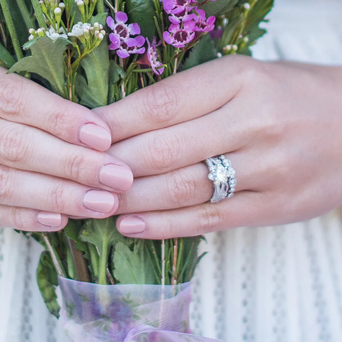 White Floral Clover Diamond Wedding Band sold by Kirk Kara product image thumbnail 2