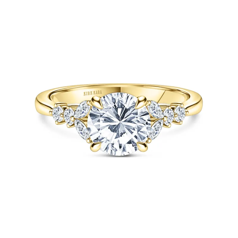 Marquise Diamond Cathedral Ring with 1 1/2ct Round Certified Lab Diamond Center sold by Kirk Kara