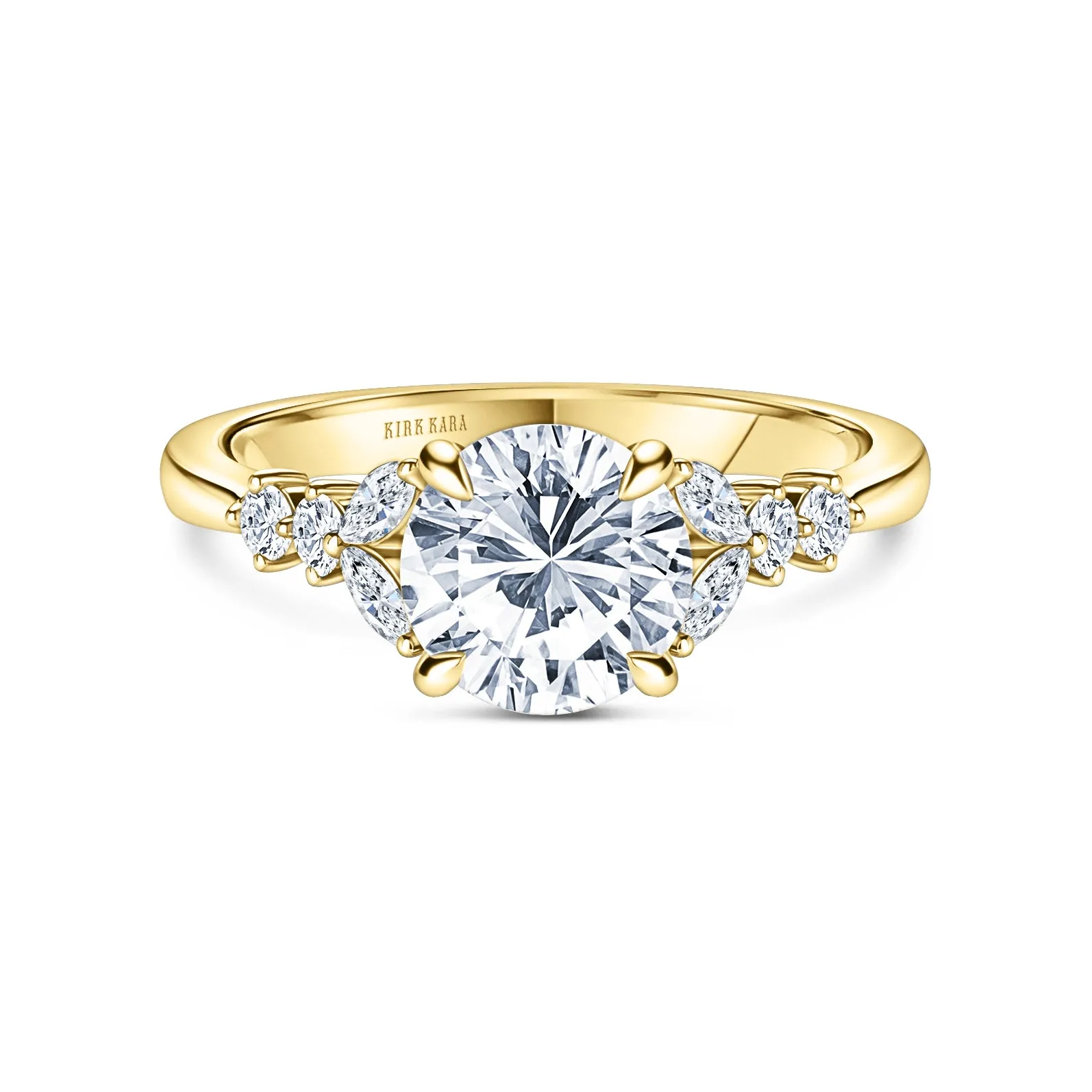 Marquise Diamond Cathedral Ring with 1 1/2ct Round Certified Lab Diamond Center sold by Kirk Kara