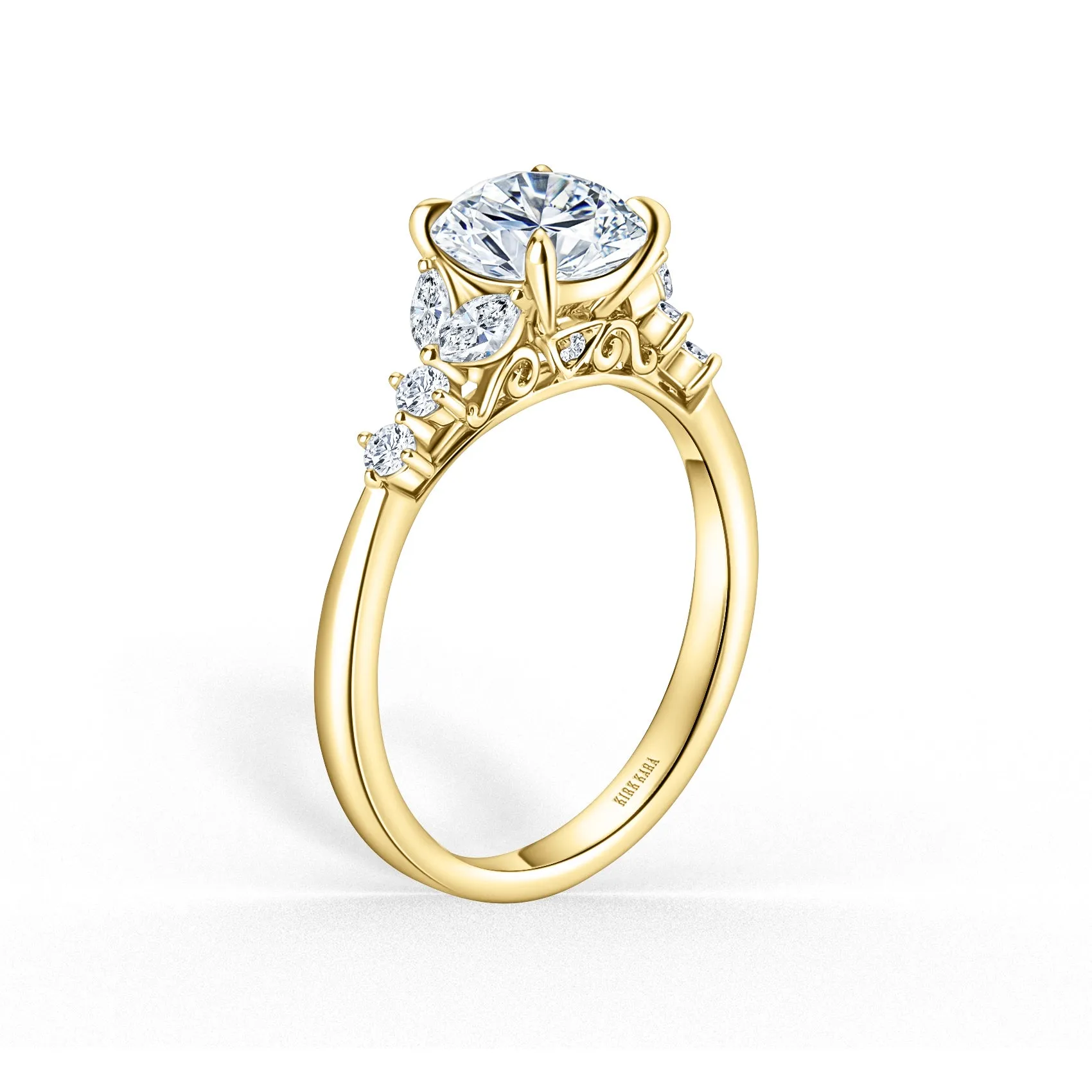 Marquise Diamond Cathedral Ring with 1 1/2ct Round Certified Lab Diamond Center sold by Kirk Kara product image thumbnail 3