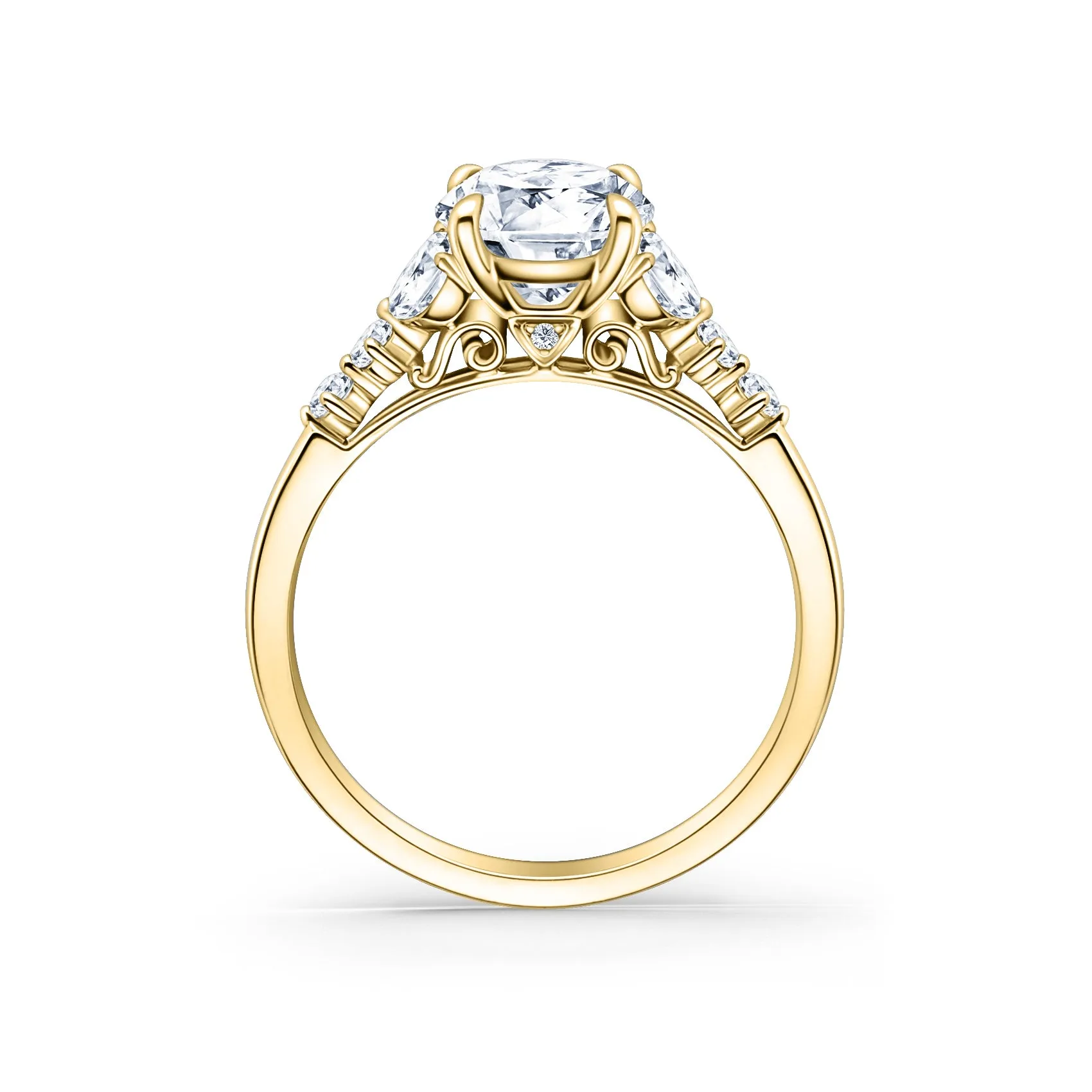 Marquise Diamond Cathedral Ring with 1 1/2ct Round Certified Lab Diamond Center sold by Kirk Kara product image thumbnail 4