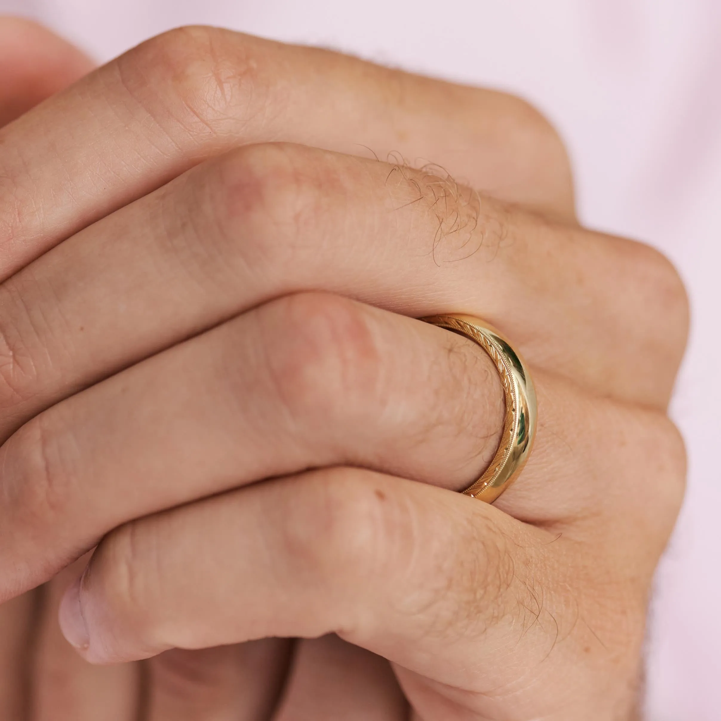 Yellow Wheat Engraved Milgrain Wedding Band, 5mm sold by Kirk Kara product image thumbnail 2