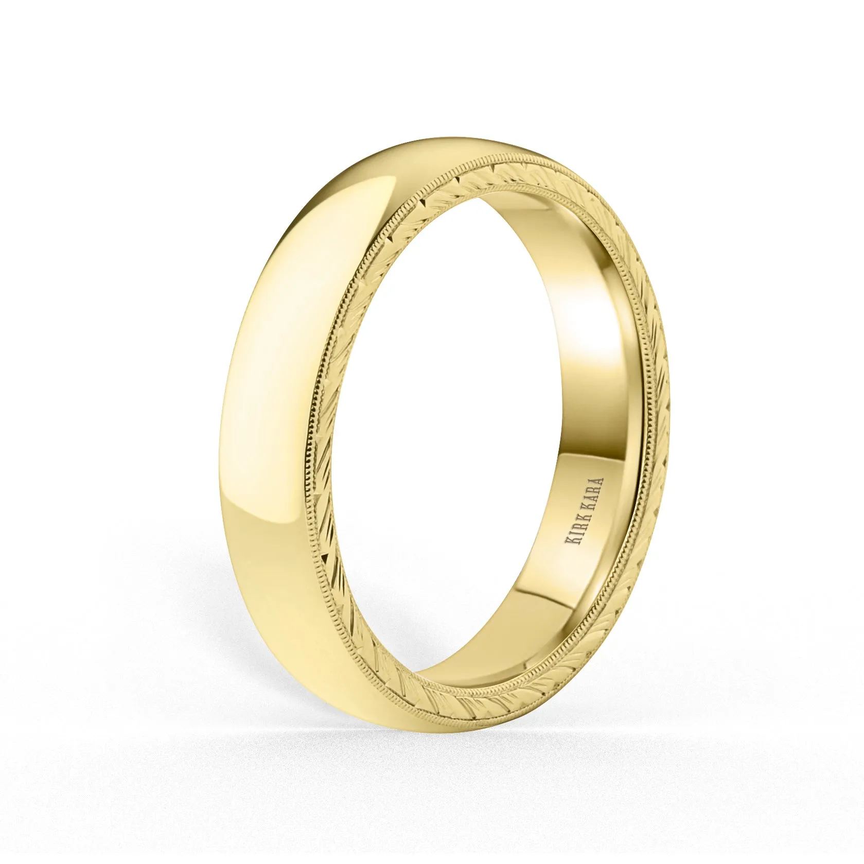 Yellow Wheat Engraved Milgrain Wedding Band, 5mm sold by Kirk Kara product image thumbnail 4