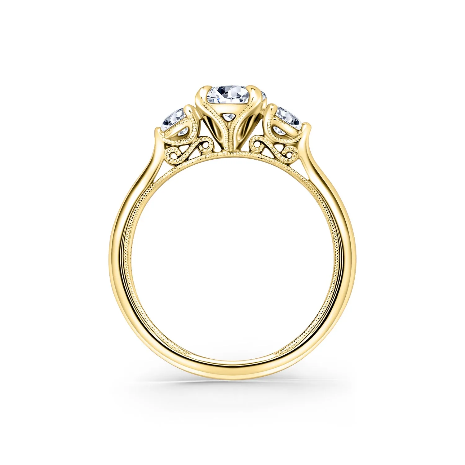Yellow Three Stone Round Side Stone Ring with 1ct Oval Certified Lab Diamond Center sold by Kirk Kara product image thumbnail 4