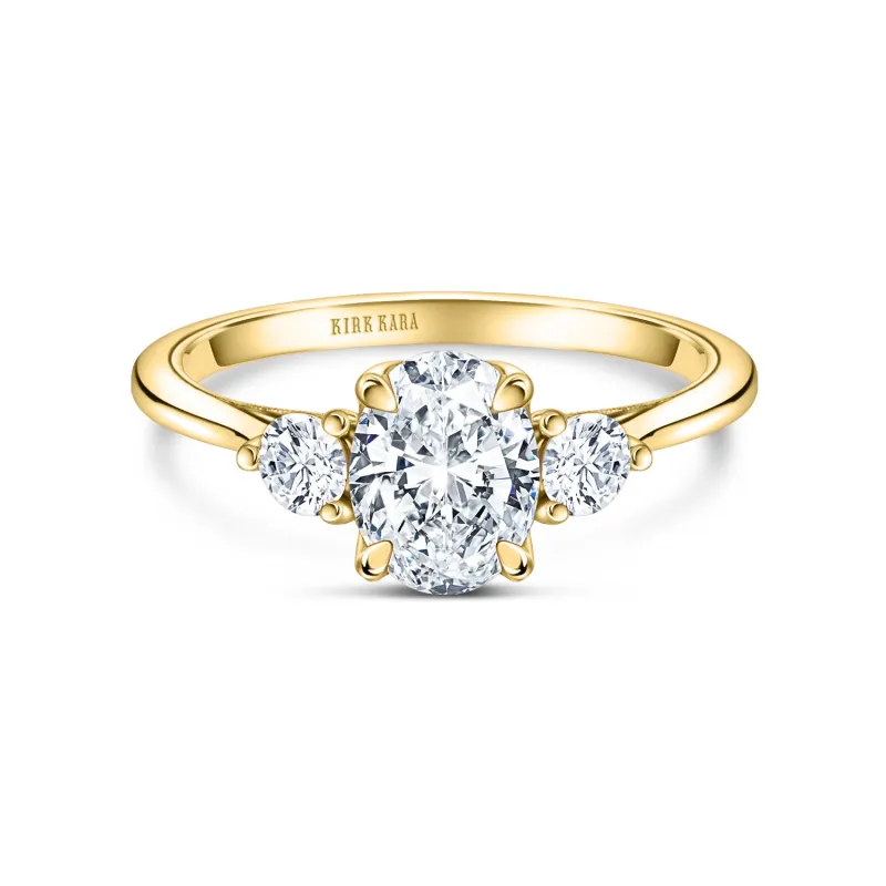 Yellow Three Stone Round Side Stone Ring with 1ct Oval Certified Lab Diamond Center sold by Kirk Kara