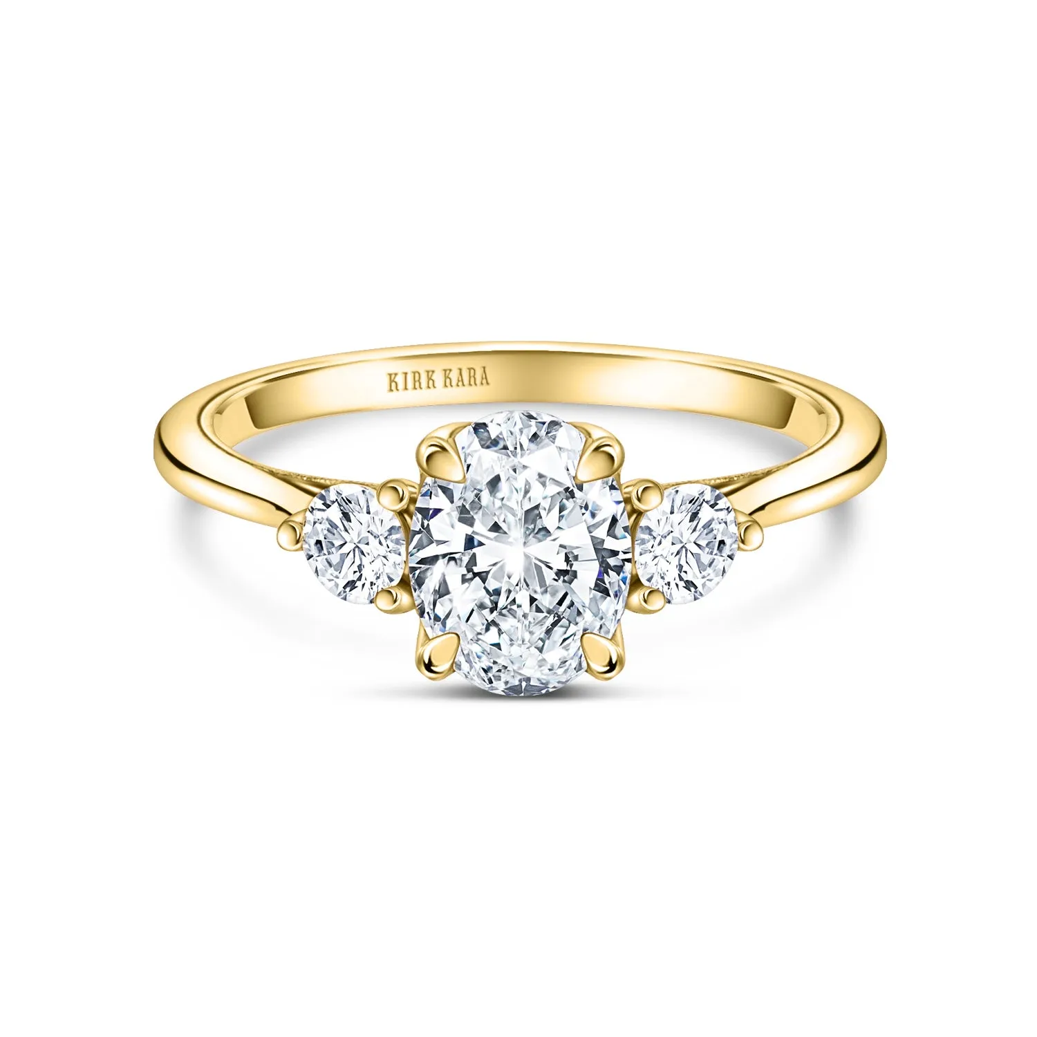 Yellow Three Stone Round Side Stone Ring with 1ct Oval Certified Lab Diamond Center sold by Kirk Kara