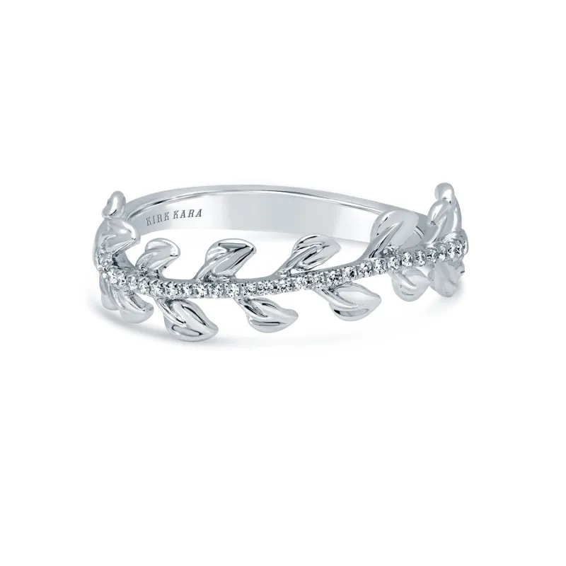White Leaf Design Diamond Wedding Band sold by Kirk Kara