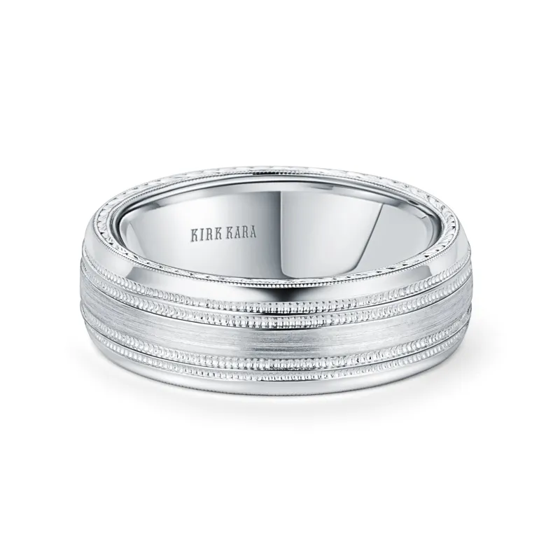White Double Milgrain Engraved Side Satin Wedding Band, 7mm sold by Kirk Kara