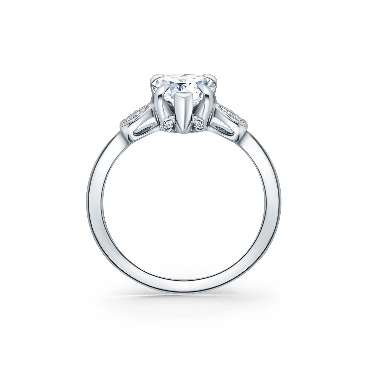 White Floral Leaf Delicate Ring with 1 1/4ct Pear Certified Lab Diamond Center sold by Kirk Kara product image thumbnail 4