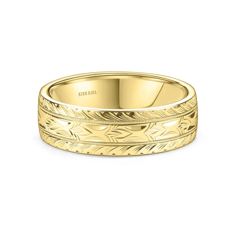 Dahlia Wheat Engraved Milgrain Wedding Band, 7mm sold by Kirk Kara