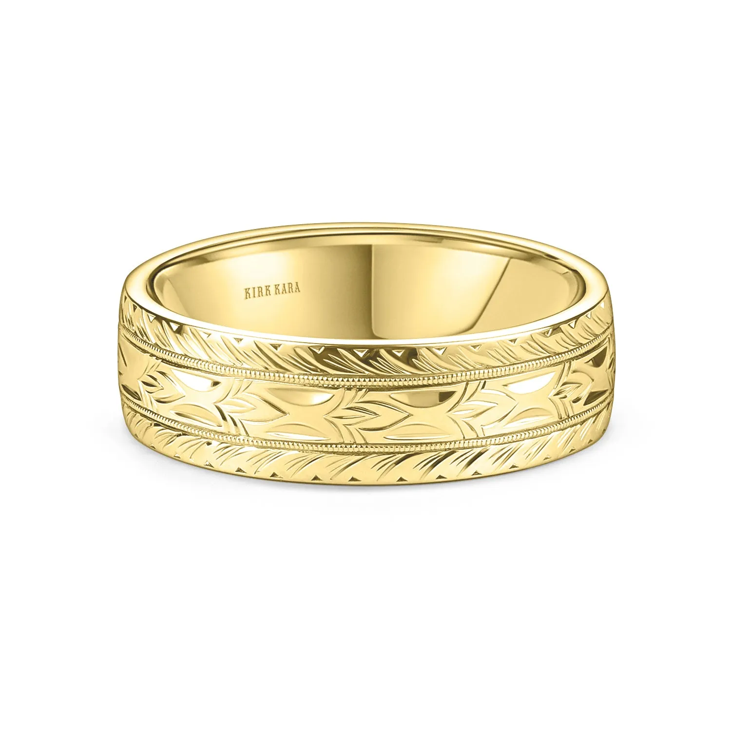 Dahlia Wheat Engraved Milgrain Wedding Band, 7mm sold by Kirk Kara