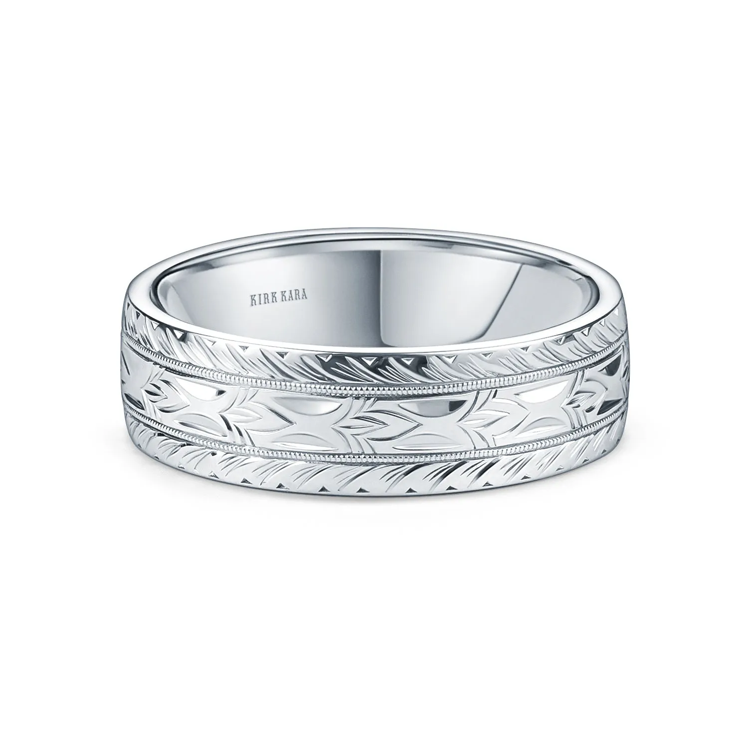 Dahlia Wheat Engraved Milgrain Wedding Band, 7mm sold by Kirk Kara product image thumbnail 5