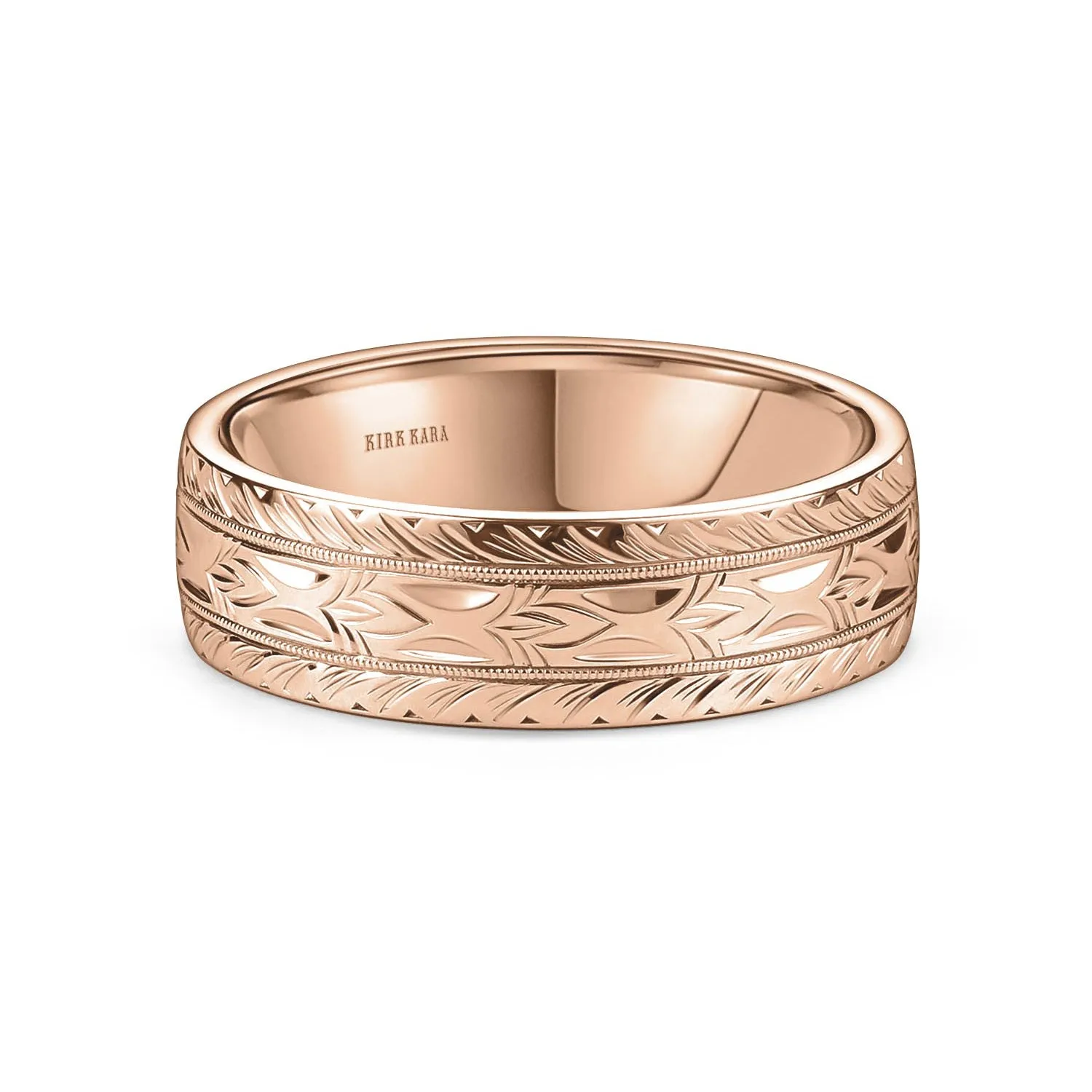 Dahlia Wheat Engraved Milgrain Wedding Band, 7mm sold by Kirk Kara product image thumbnail 3
