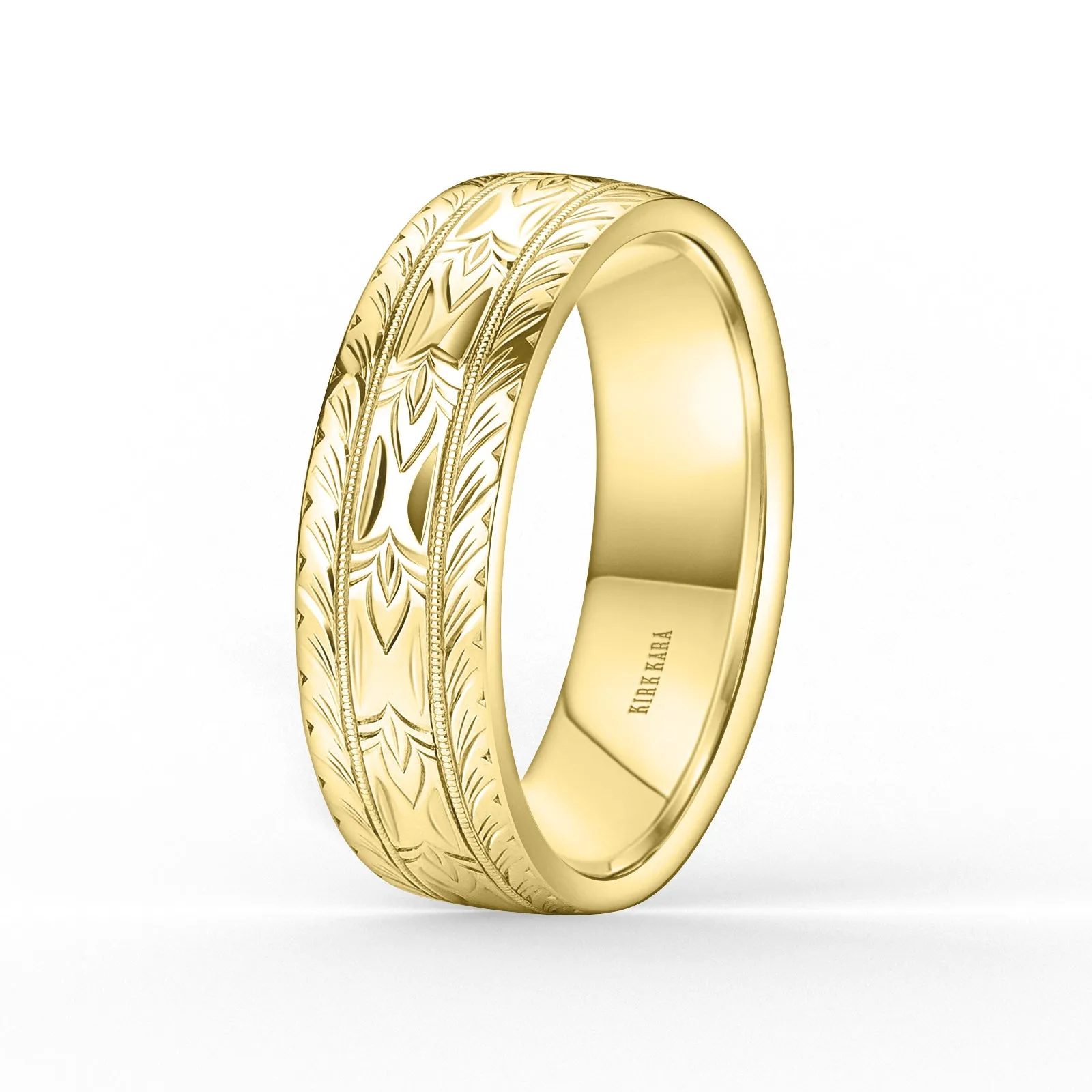Dahlia Wheat Engraved Milgrain Wedding Band, 7mm sold by Kirk Kara product image thumbnail 2