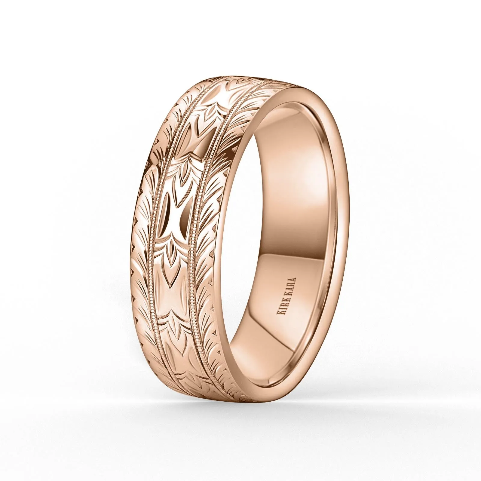 Dahlia Wheat Engraved Milgrain Wedding Band, 7mm sold by Kirk Kara product image thumbnail 4