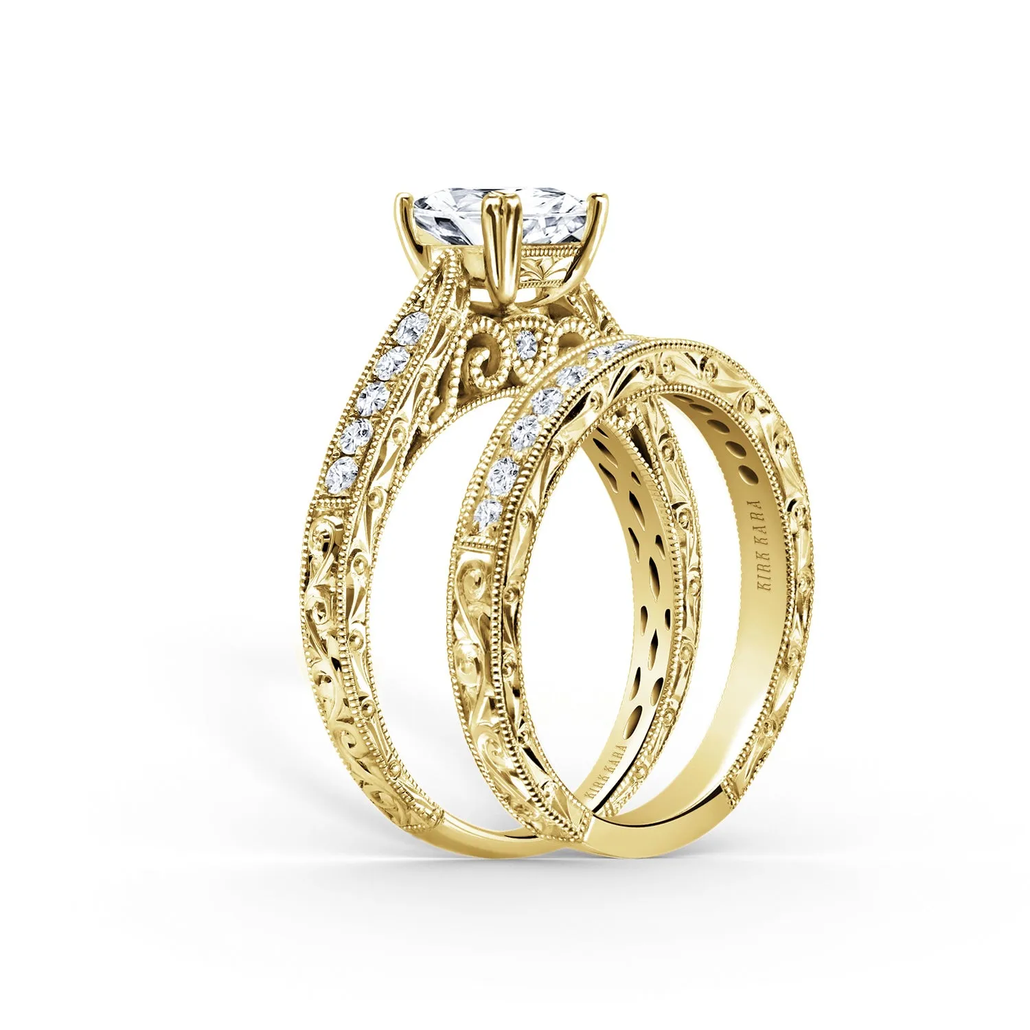 Hand Engraved Vintage Inspired Diamond Solitaire Engagement Ring sold by Kirk Kara product image thumbnail 5