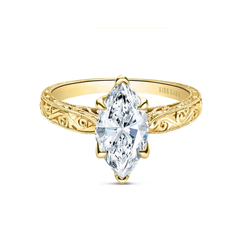 Hand Engraved Vintage Inspired Solitaire Engagement Ring sold by Kirk Kara