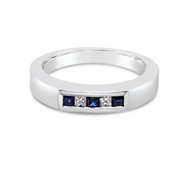 14K White Gold Diamond Natural Blue Sapphire Band sold by Kirk Kara