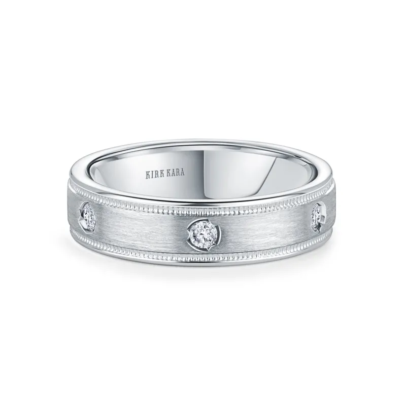 Thin Diamond Accent Satin Wedding Band, 5mm sold by Kirk Kara