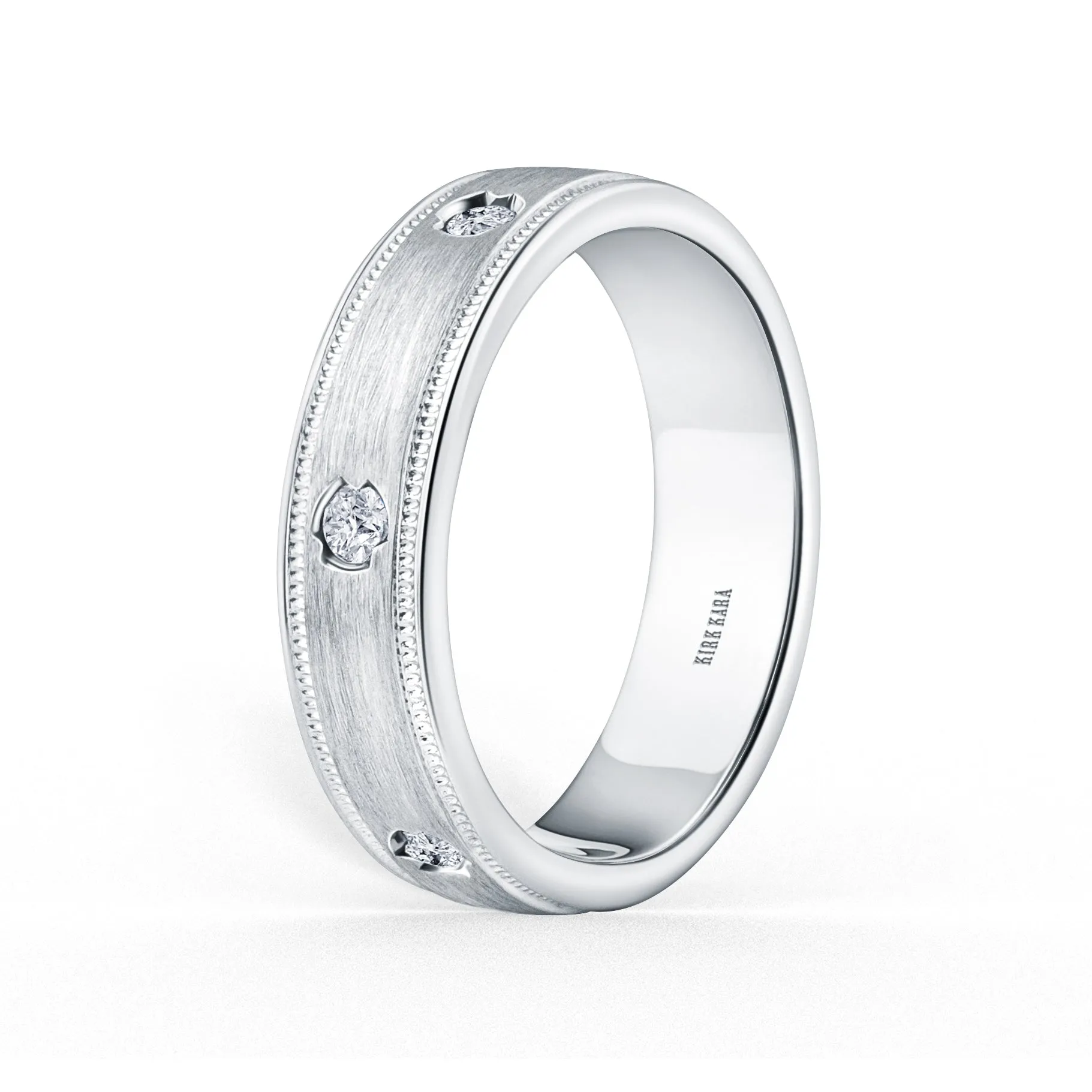 Thin Diamond Accent Satin Wedding Band, 5mm sold by Kirk Kara product image thumbnail 2