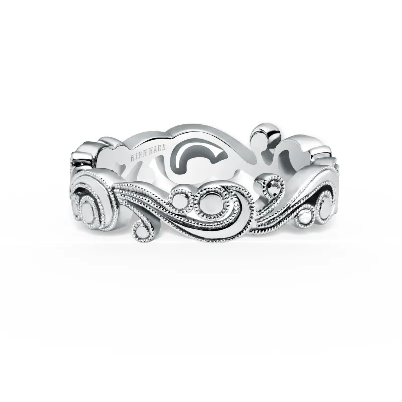 Swirl Milgrain High Polish Wedding Band made by Kirk Kara