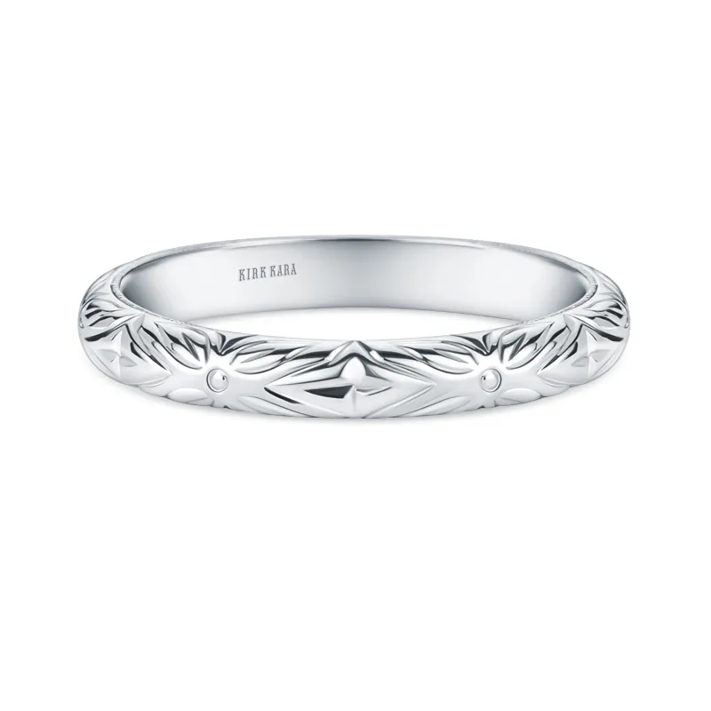 Floral Engraved Boho Wedding Band made by Kirk Kara