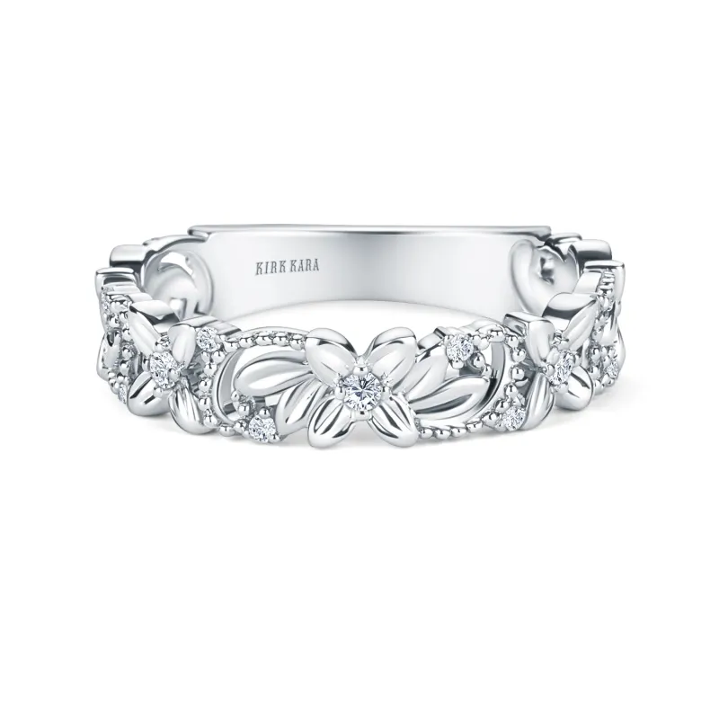 Floral Diamond Milgrain Wedding Band made by Kirk Kara