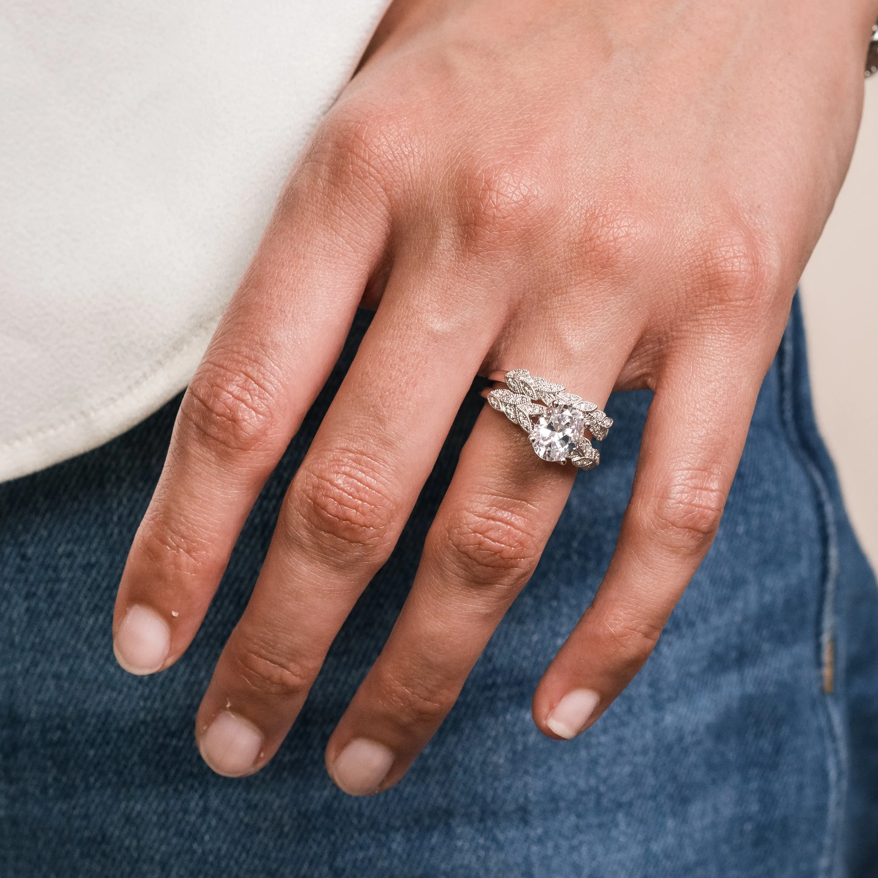 Floral Leaf Pavé Diamond Wedding Band sold by Kirk Kara product image thumbnail 4