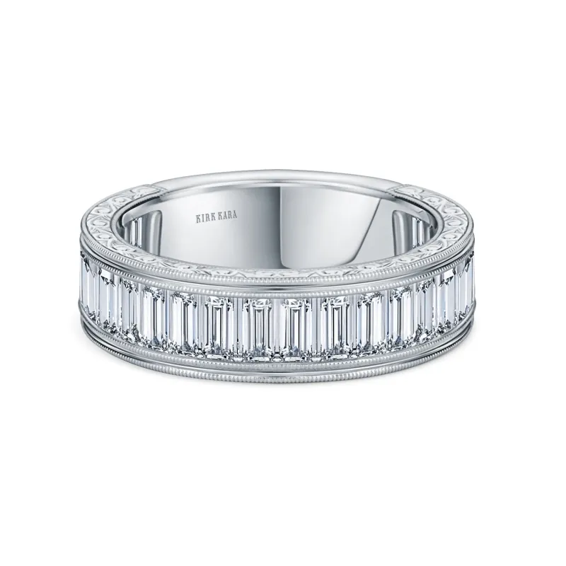 Channel Baguette Engraved Fashion Wedding Band made by Kirk Kara