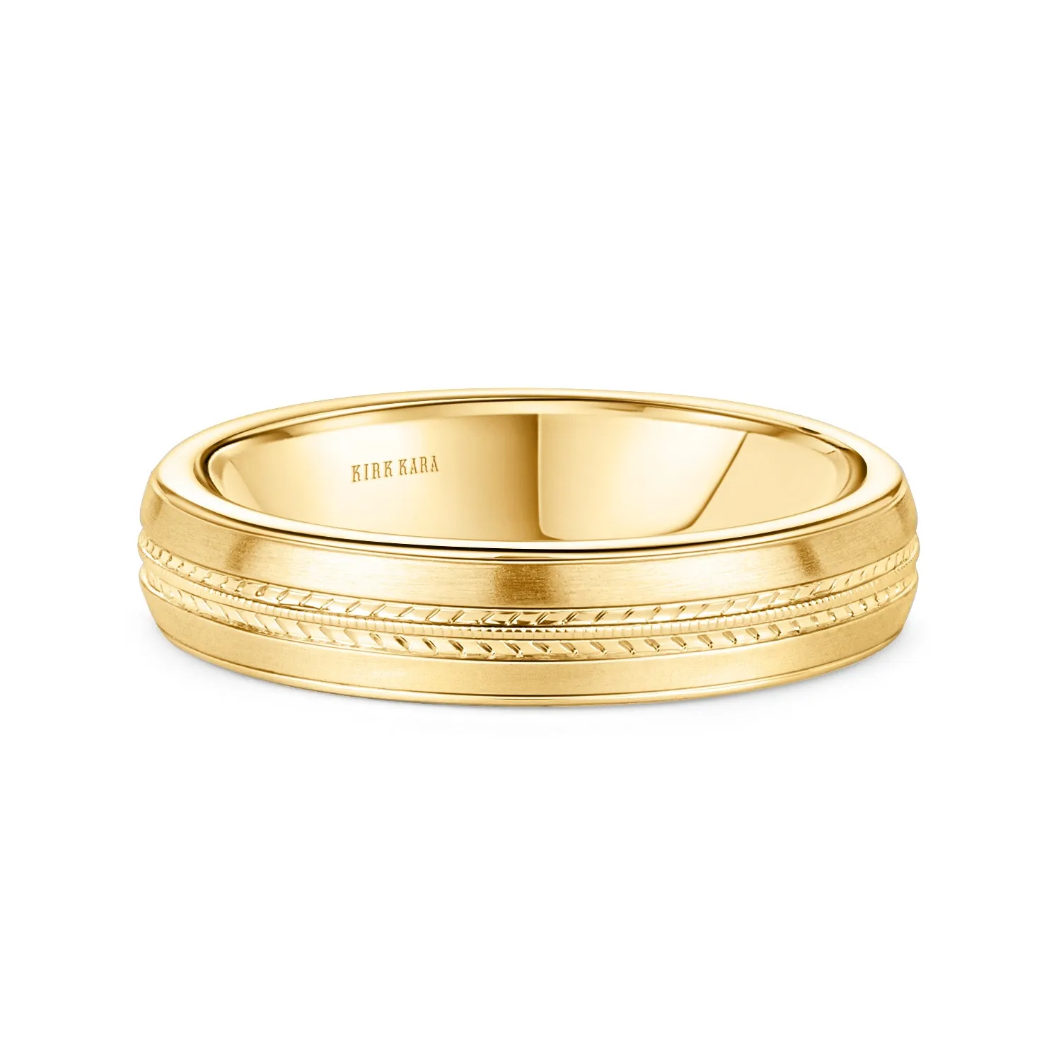 Satin Leaf Milgrain Engraved Wedding Band, 5mm sold by Kirk Kara product image thumbnail 5