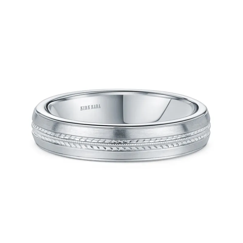 Satin Leaf Milgrain Engraved Wedding Band, 5mm made by Kirk Kara