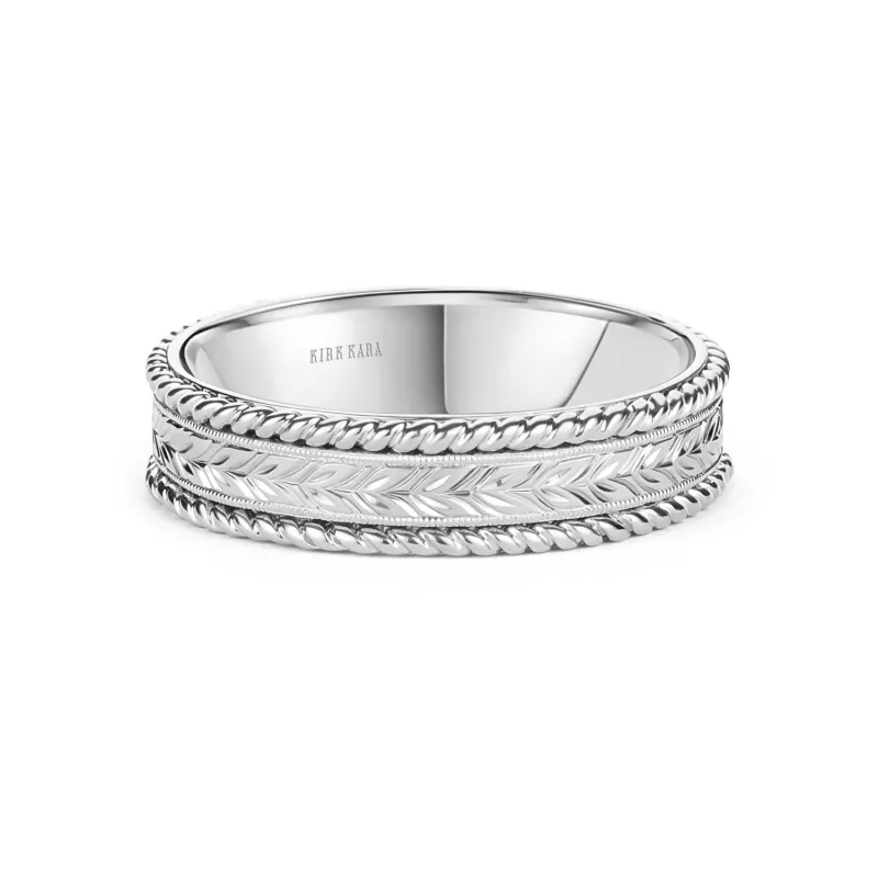Floral Engraved Rope Wedding Band, 5.50mm made by Kirk Kara